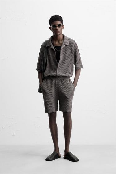 IRREGULAR TEXTURED BERMUDA SHORTS - Anthracite Grey by Zara - Image 0