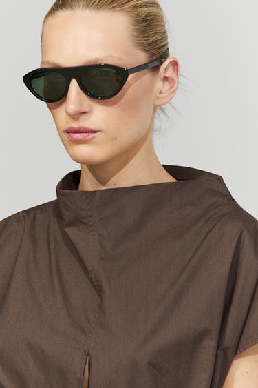 Robe drapée en popeline 100 % coton - Marron de Zara