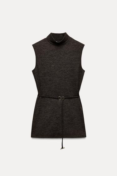 Zara SOFT PIQUÉ MOCK NECK TOP - Brown marl - Image 0