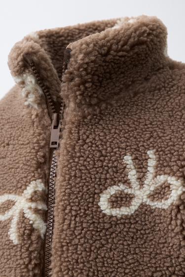 FAUX SHEARLING JACKET WITH BOWS - Brown by Zara - Image 4
