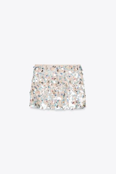 SEQUIN MINI SKIRT - Ecru / Blue by Zara - Image 6