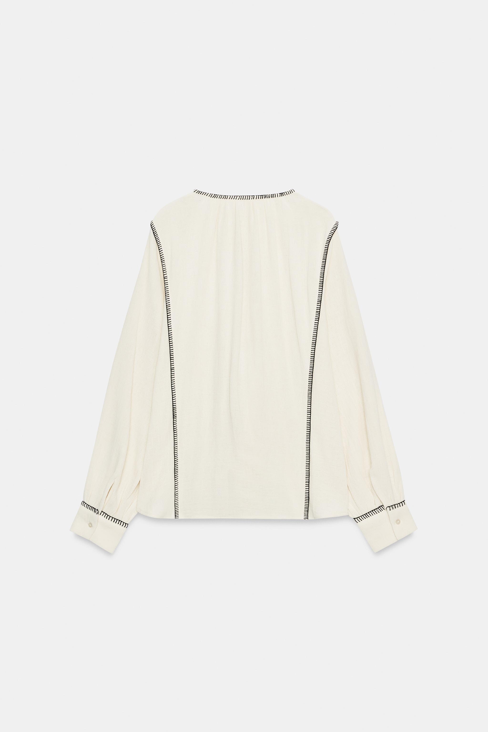 トップス　ホワイト ZW COLLECTION RUSTIC TOPSTITCHED SHIRT - Ecru | ZARA United States