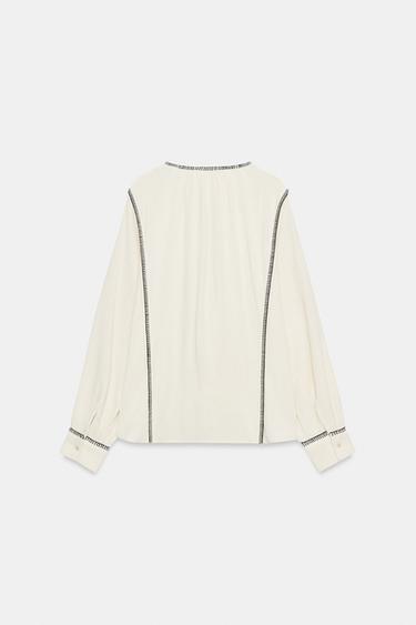 ZW COLLECTION RUSTIC TOPSTITCHED SHIRT - Ecru by Zara - Image 5