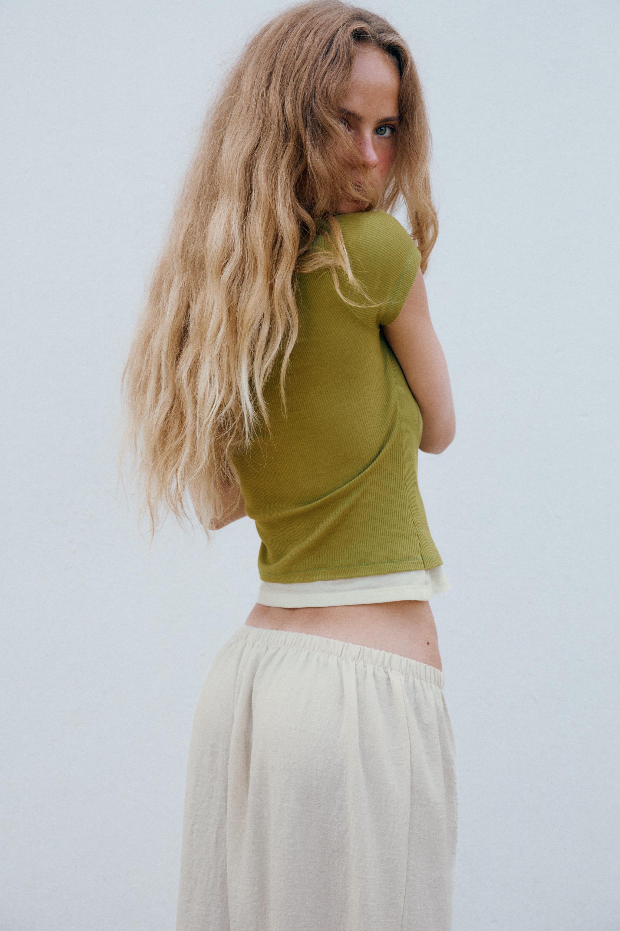 Zara ÇİFT KATMAN GÖRÜNÜMLÜ HENLEY T-SHIRT görsel 4