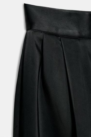 SATIN HIGH-WAIST PLEATED TROUSERS - Black by Zara - Image 8