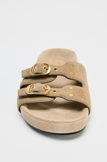 SPLIT SUEDE BUCKLE SANDALS - Beige by Zara - Image 3