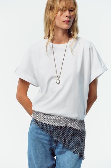 Zara Beyaz - ŞERİTLİ DÜĞMELİ T-SHIRT