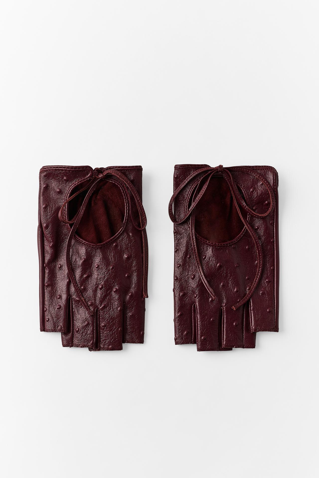 100% LEATHER TIE MITTENS — Maroon