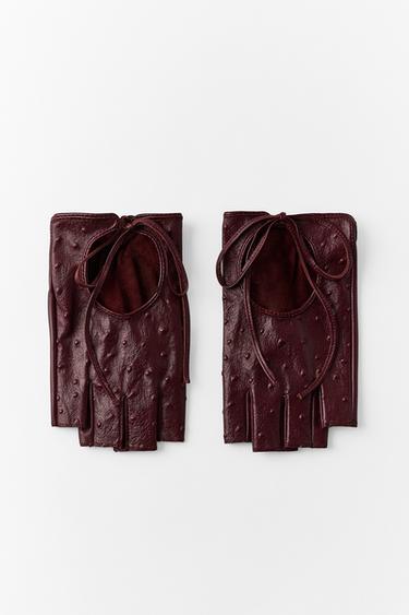 100% LEATHER TIE MITTENS — Maroon 1