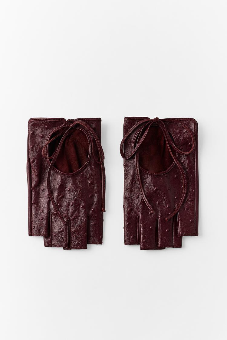 100% LEATHER TIE MITTENS — Maroon