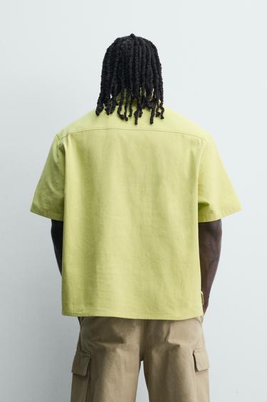 RELAXED FIT COTTON/VISCOSE SHIRT - Lime by Zara - Image 2