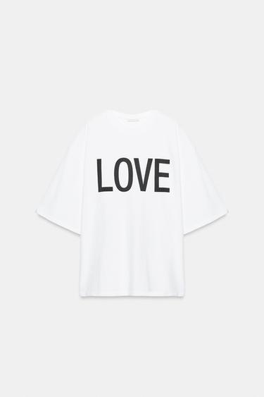ОУВЪРСАЙЗ ТЕНИСКА С ТЕКСТ - Бял от Zara