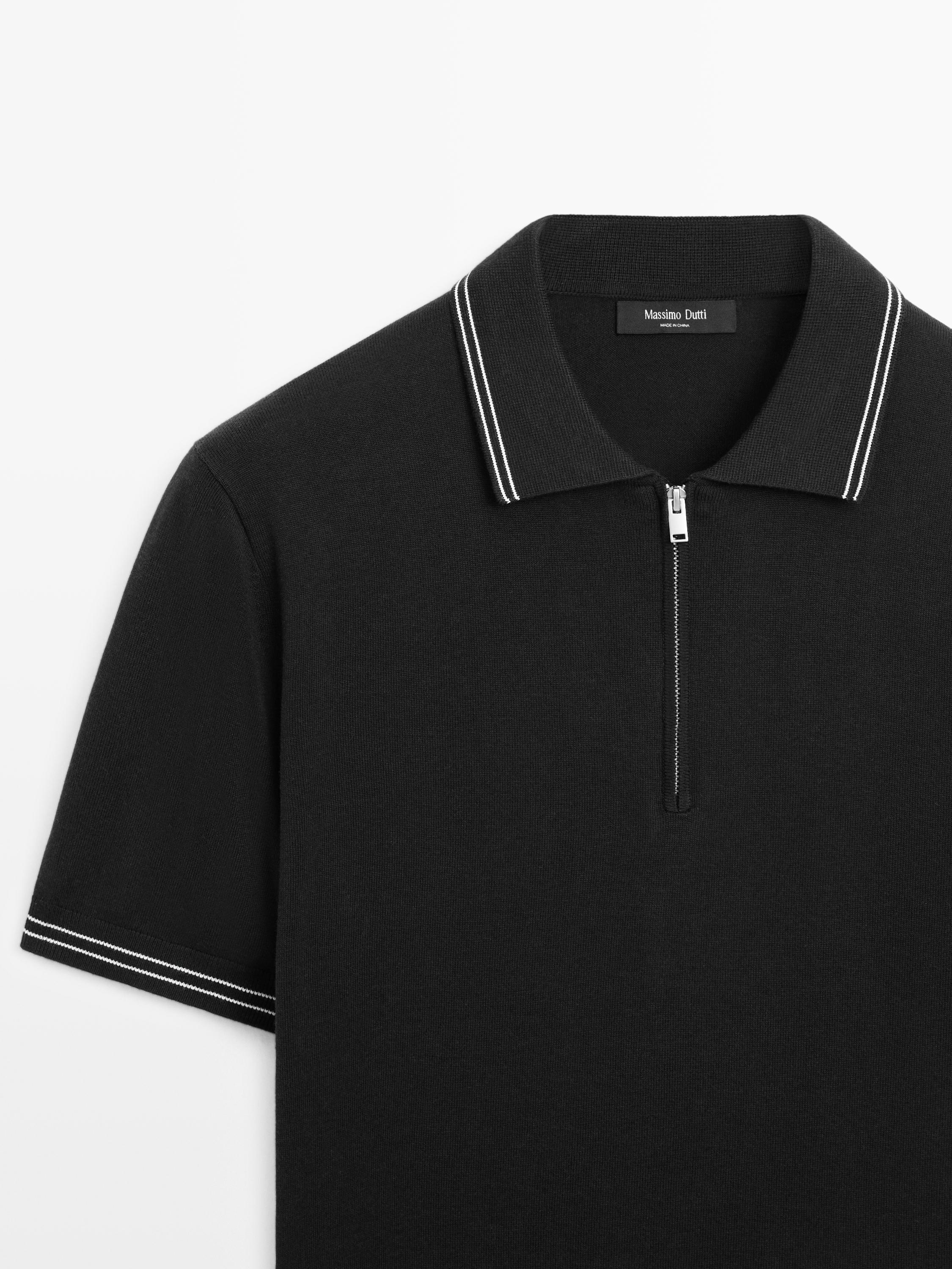 Knit polo sweater with collar detail