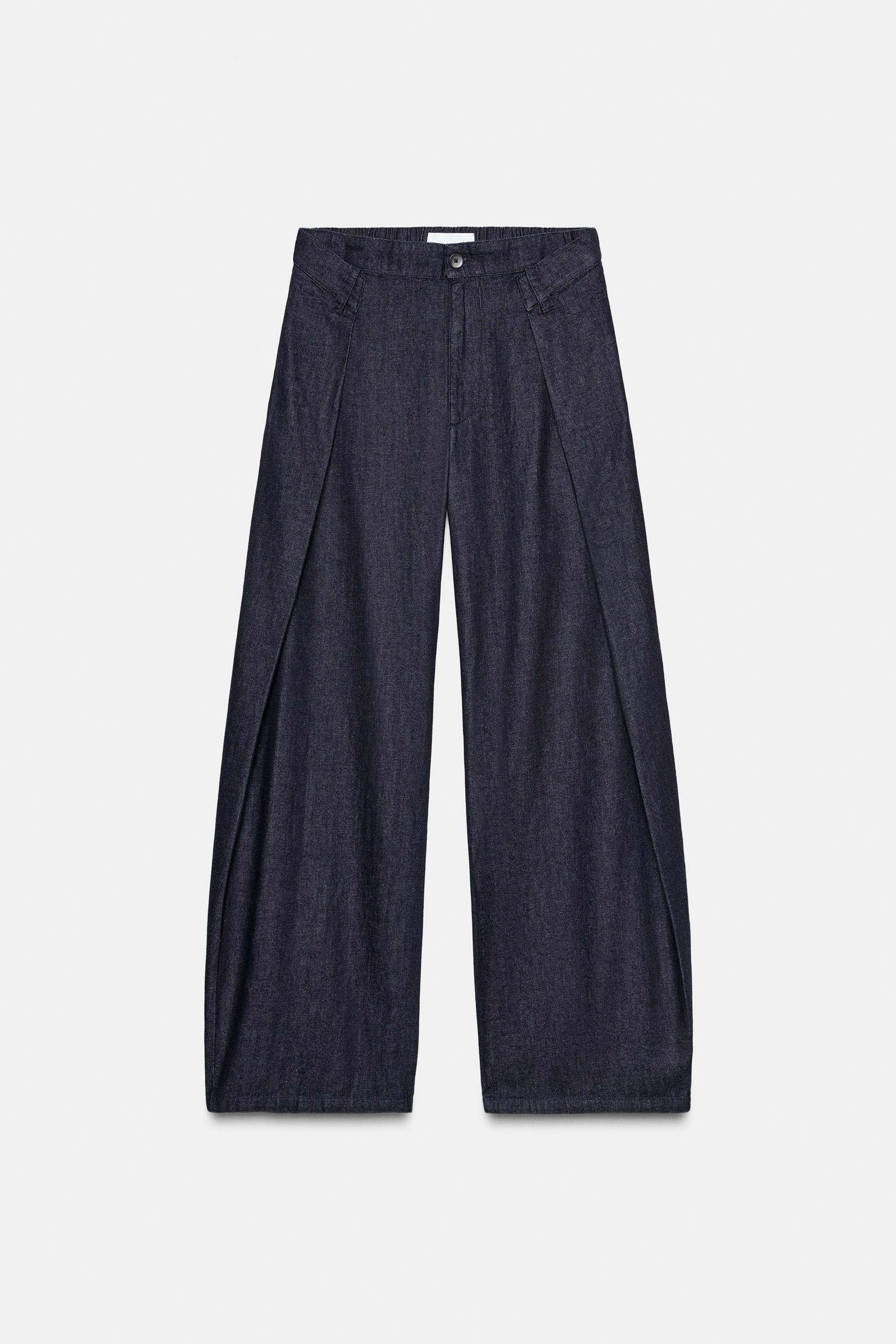 PLEATED FAUX DENIM PANTS