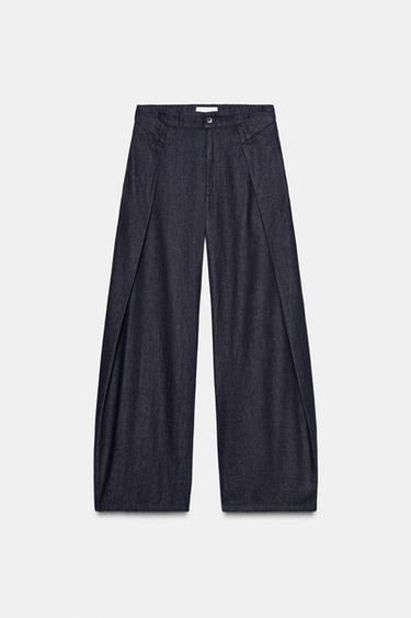PANTALON EFFET DENIM À PLIS - Indigo foncé de Zara - Image 7