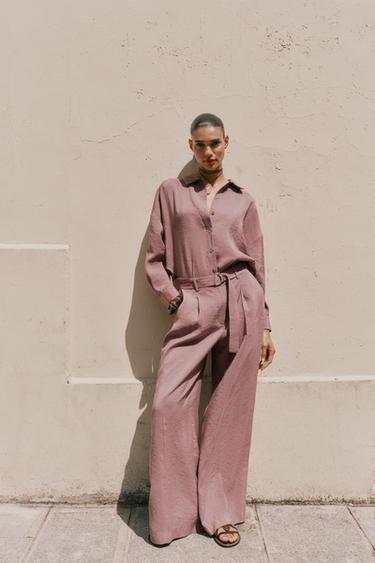 FLOWING WIDE-LEG TROUSERS WITH BELT - MARSALA by Zara