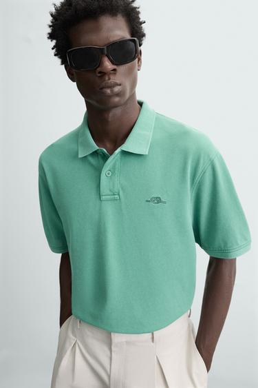 Zara WASHED PIQUÉ POLO SHIRT - Washed green