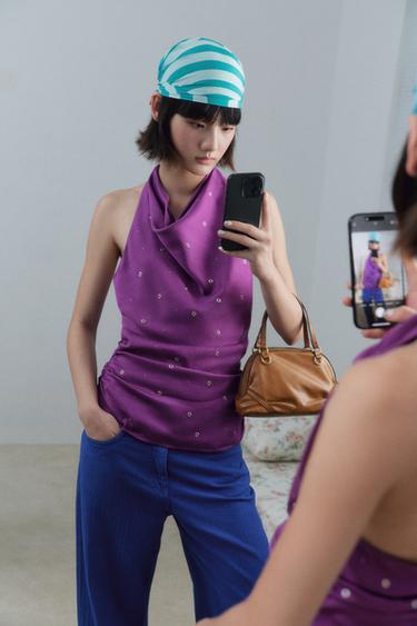 Zara 波浪印花絲質圍巾 - 藍色