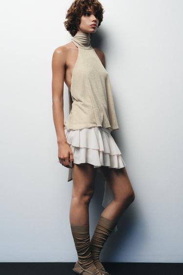 METALLIC THREAD HALTER TOP - Golden by Zara