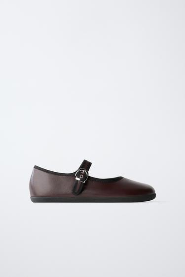 ტყავის ბალერინას ფეხსაცმელი BAREFOOT - Zara-ს Maroon - სურათი 0