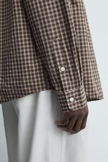 CHEMISE RELAXED FIT À CARREAUX - Beige / Marron clair de Zara - Image 5