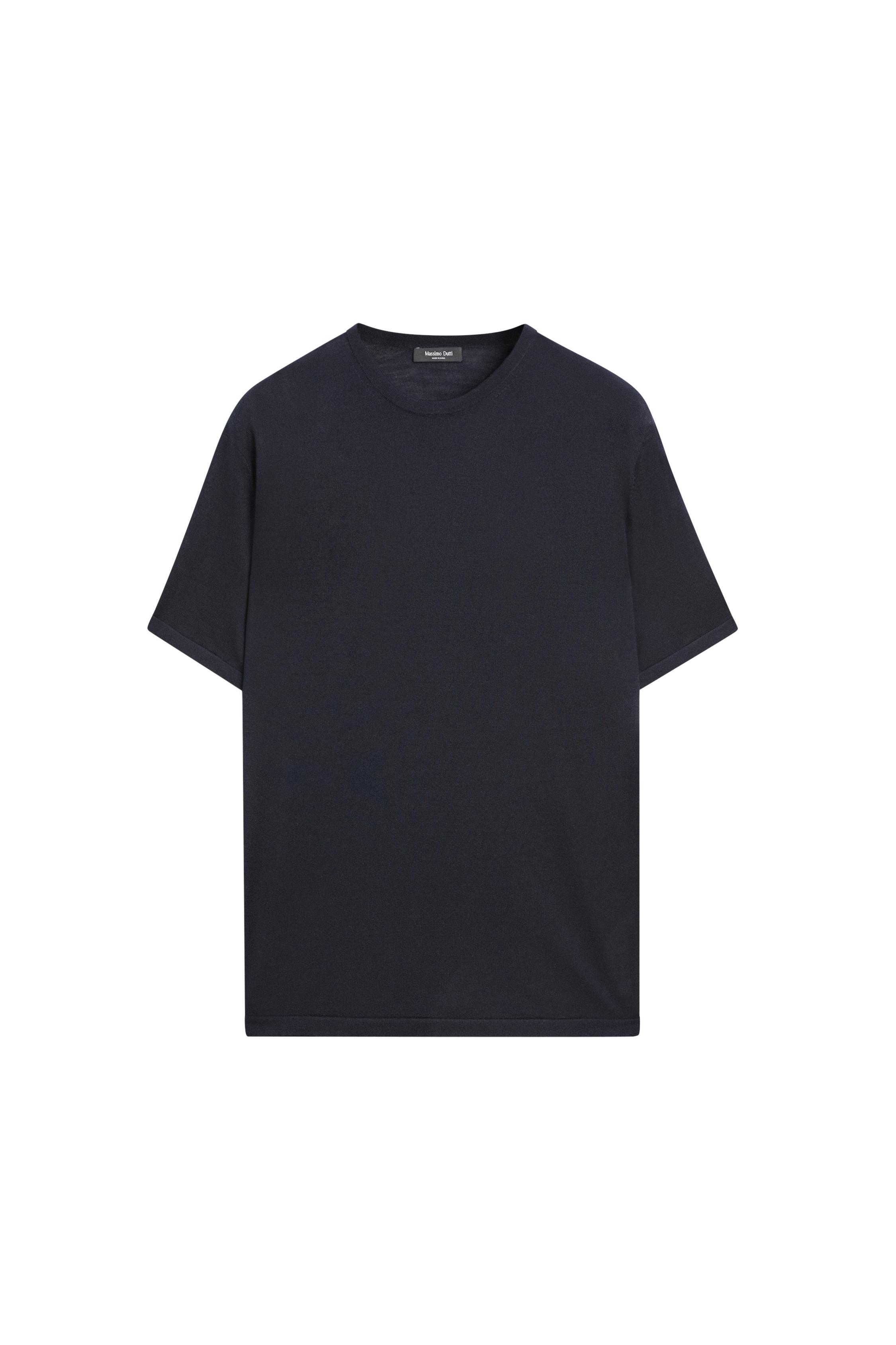 Wool-blend short-sleeve knit sweater — Navy blue