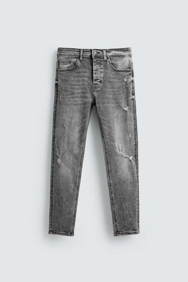 Zara RIPPED SKINNY FIT JEANS - Gray