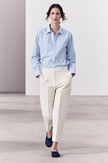 РУБАШКА ИЗ ПОПЛИНА В ПОЛОСКУ — КОЛЛЕКЦИЯ ZW — Синий/Белый от Zara — изображение 0