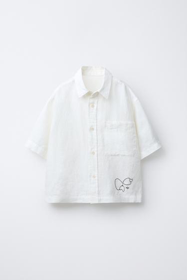 CAMISA COM LINHO BORDADO FILIPE JARDIM X ZARA - Branco da Zara
