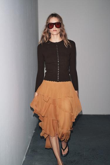 CHAQUETA PUNTO RIB - Marrón de Zara
