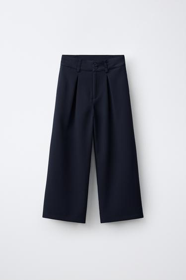 PANTALON WIDE LEG À PINCES - Bleu marine de Zara - Image 0