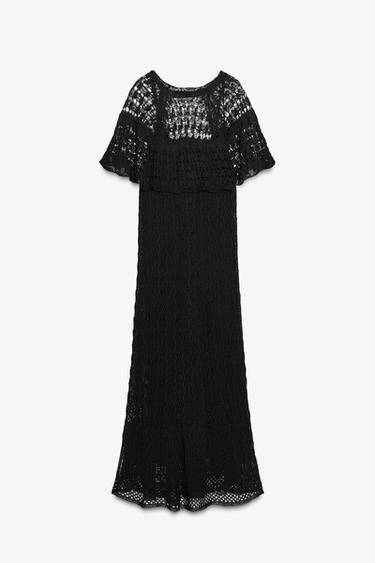 POINTELLE KNIT LONG DRESS WITH RUFFLE - Black by Zara - Image 7