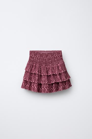 FALDA VOLANTES ESTAMPADO - Burgundy de Zara - Imagen 0