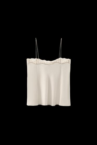 LACE SILK CAMISOLE TOP - Ecru by Zara - Image 0