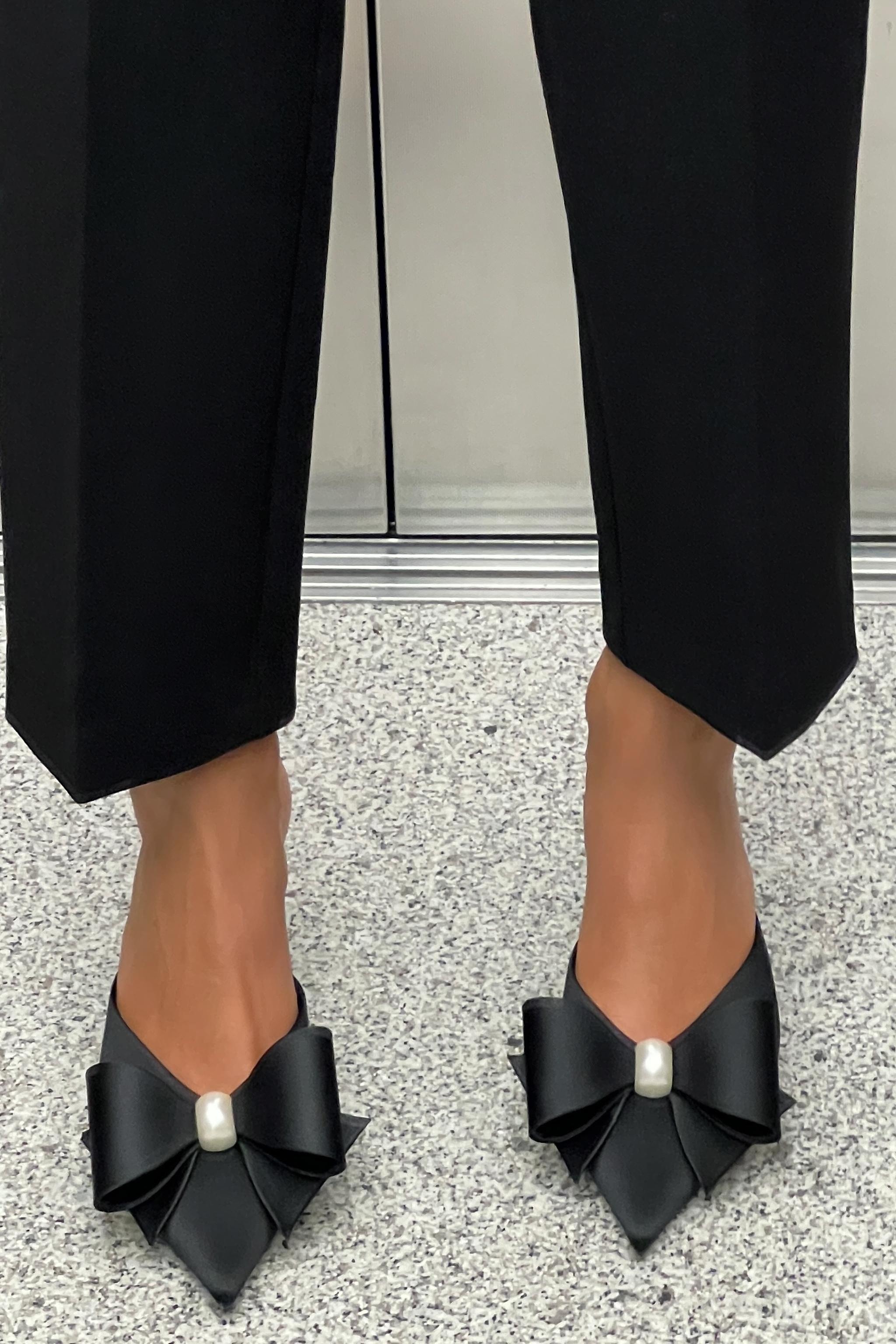 Zara Faux Pearl Bow Heeled Mules Black Women