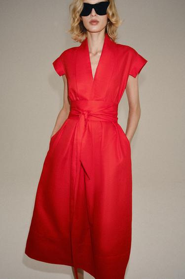 ZW COLLECTION MIDI LINEN DRESS — Red 2