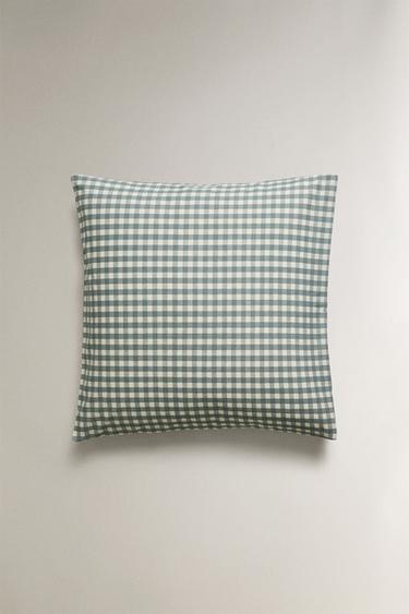 COTTON CHECK PILLOWCASE - Duck blue by Zara - Image 2
