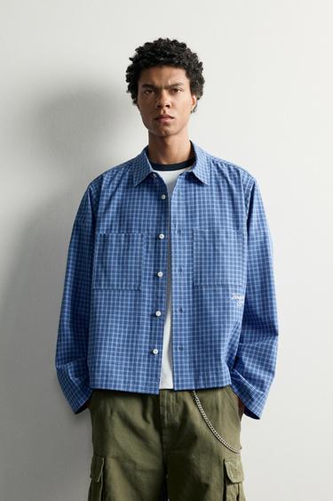 CONTRAST EMBROIDERY CHECK SHIRT - Blue by Zara