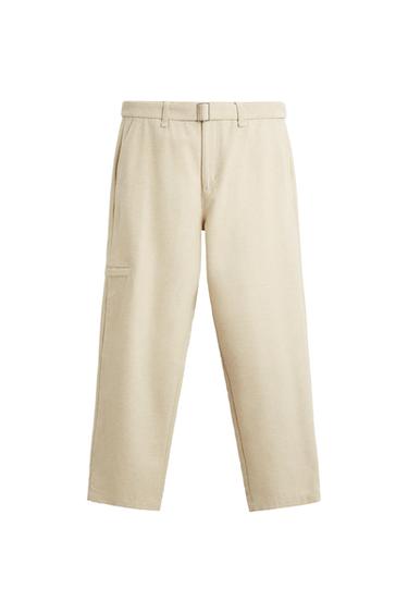 TEXTURED TROUSERS WITH BELT