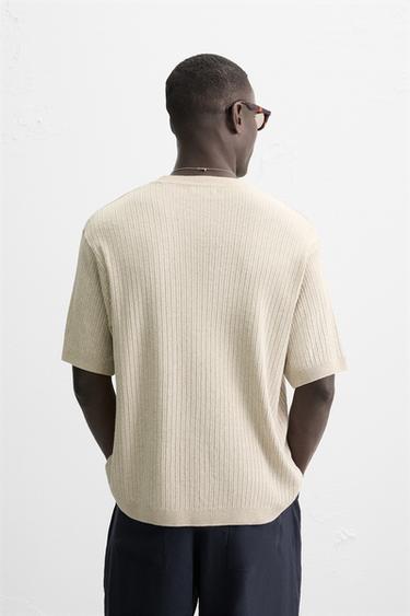 T-SHIRT EN MAILLE JACQUARD - Beige clair de Zara - Image 3