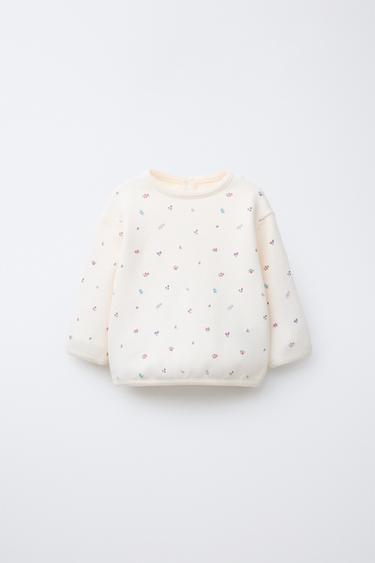 Zara FLORAL SWEATSHIRT - Light ecru