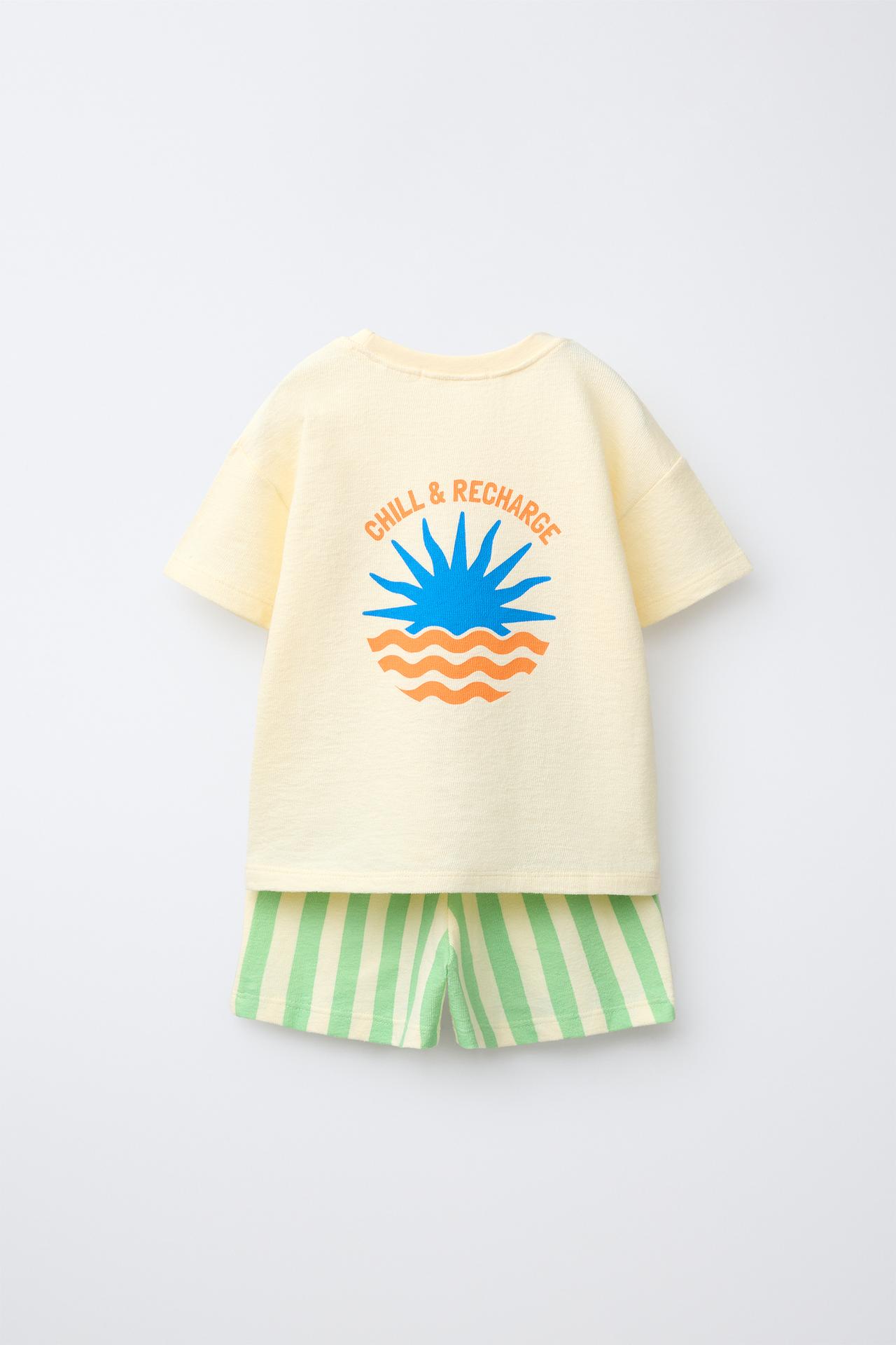 1 1/2-6 YEARS/ STRIPED PRINT PYJAMAS — Yellow