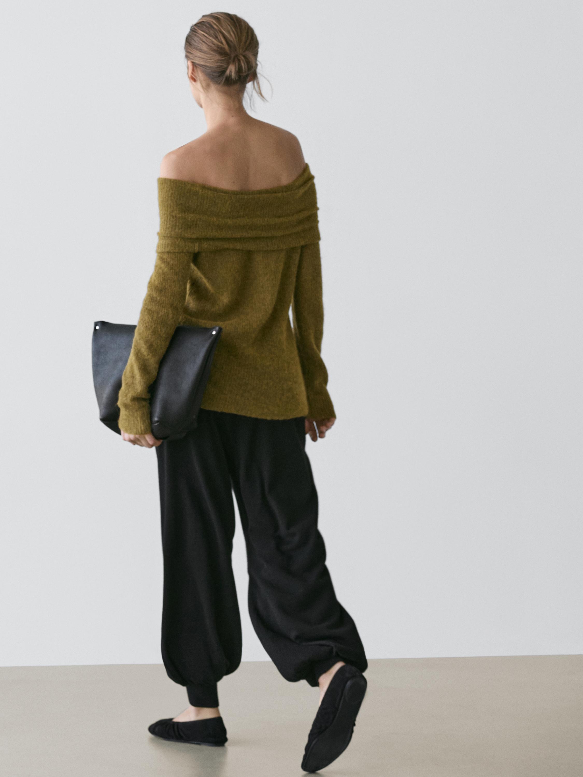 Off-the-shoulder knit sweater