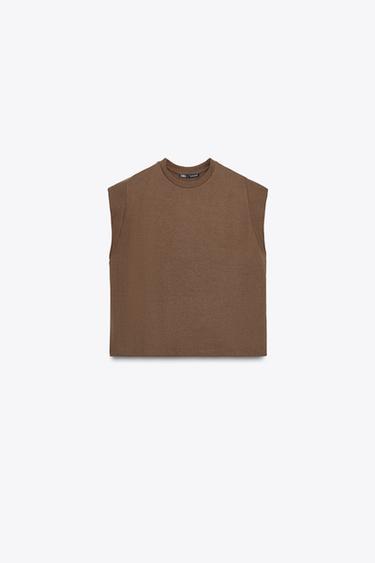 Zara SLEEVELESS T-SHIRT - taupe brown - Image 0