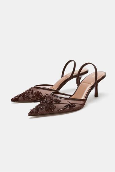 CHAUSSURES À TALONS EN MESH BRILLANTES - Marron de Zara - Image 1