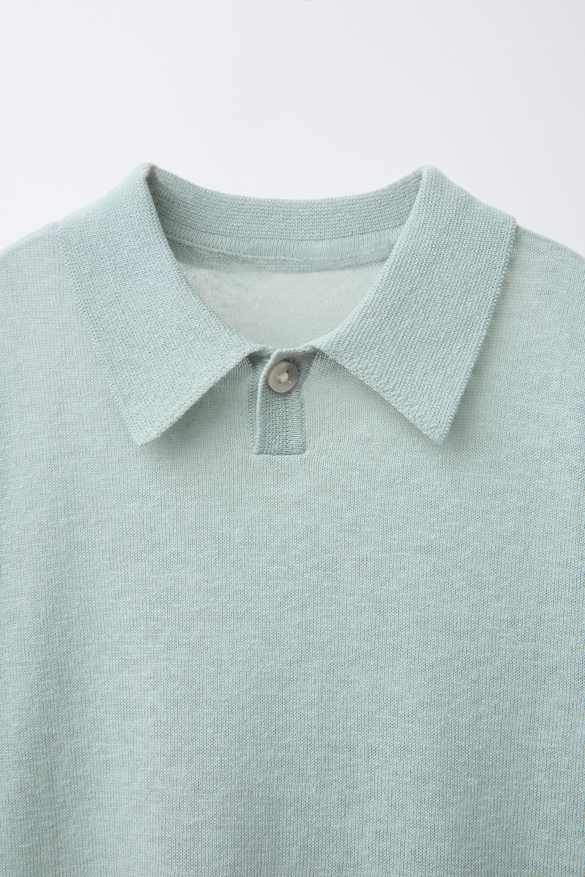 LINEN COTTON KNIT POLO SHIRT - Sea green | ZARA United States