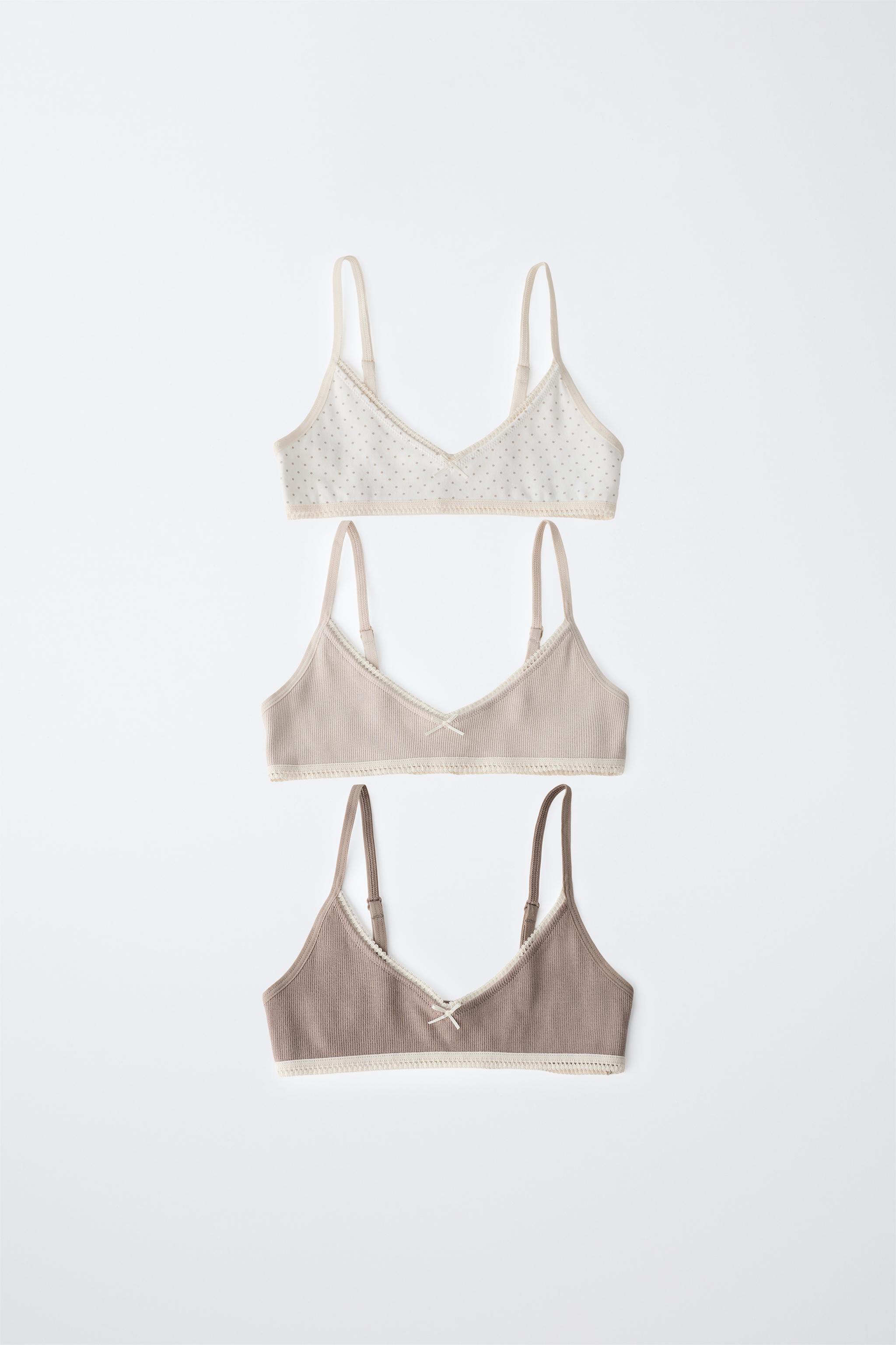 9-14 YEARS/ THREE-PACK RIBBED LACE CAMISOLES — taupe brown