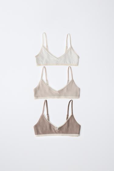 9-14 YEARS / 3-PACK OF RIBBED LACE TOPS - camel by Zara