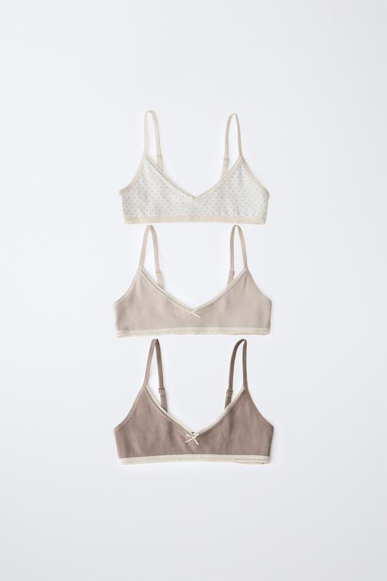 9-14 YEARS / 3-PACK OF RIBBED LACE TOPS - camel by Zara - Image 0