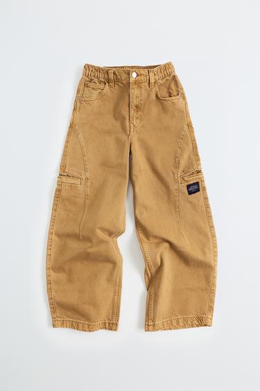 BARREL CARGO PANTS WITH LABEL — taupe brown 1